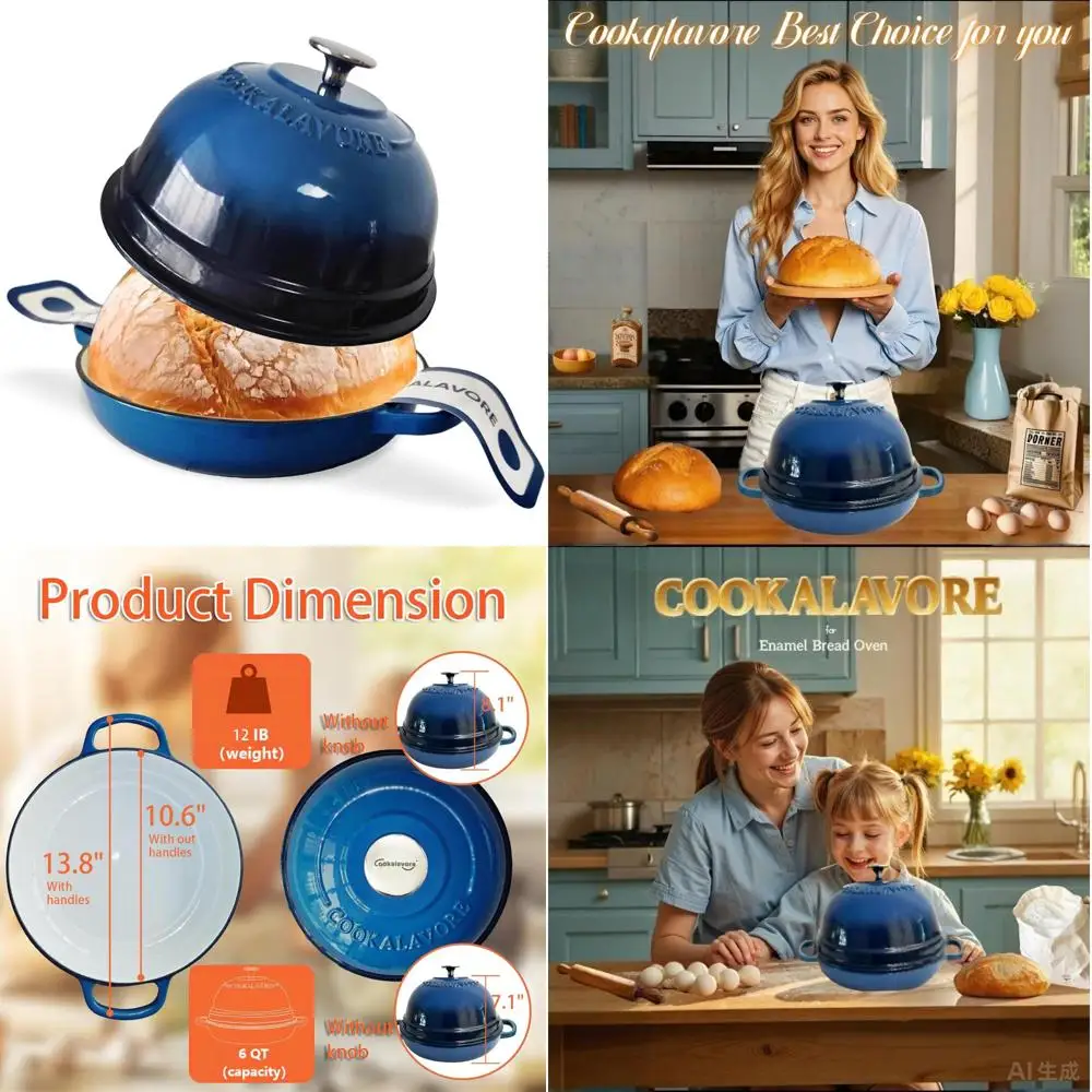 

Enamel Dutch Oven for Sourdough Baking - 6 Quart Bread Oven with Lid, Perfect for Homemade Bread, Blue