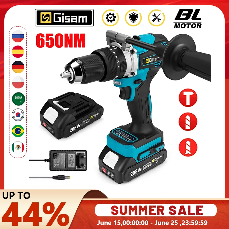 Gasam 650NM مثقاب كهربائي بدون فرشاة 13 مللي متر تشاك سائق مفك كهربائي لاسلكي أداة السلطة لبطارية ماكيتا 18 فولت