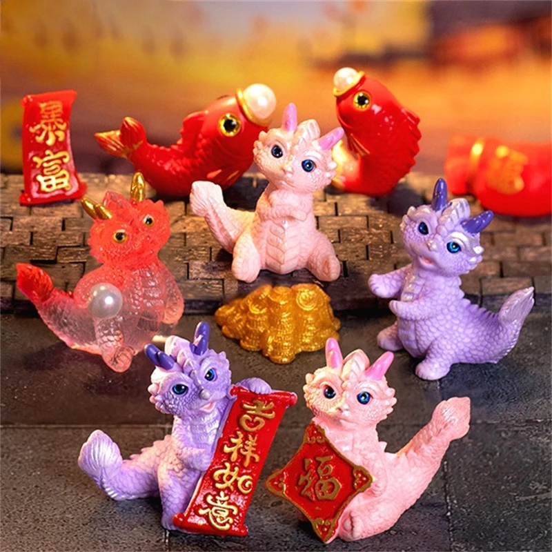 Cute Mini Dragon Figurine 2024 Year Of The Dragon Ornament Micro Landscape Decoration Dollhouse Miniature Toy  New Year Gifts