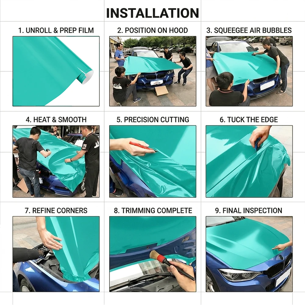 Auto-Folierung Farbwechselfolie Aufkleber Vinyl Kristall Türkis Blasenfrei Auto Selbstklebende Folie Auto-Zubehör Dekoration – Detail 13