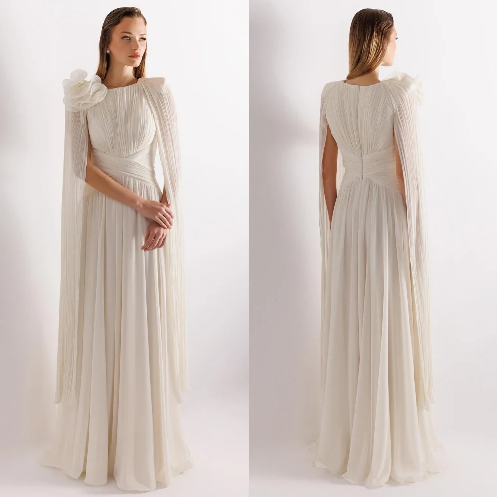 

Customized Sizes Available Chiffon Flower Pleat A-line Jewel Long Dresses Bespoke Occasion Quinceanera Fashion Elegant