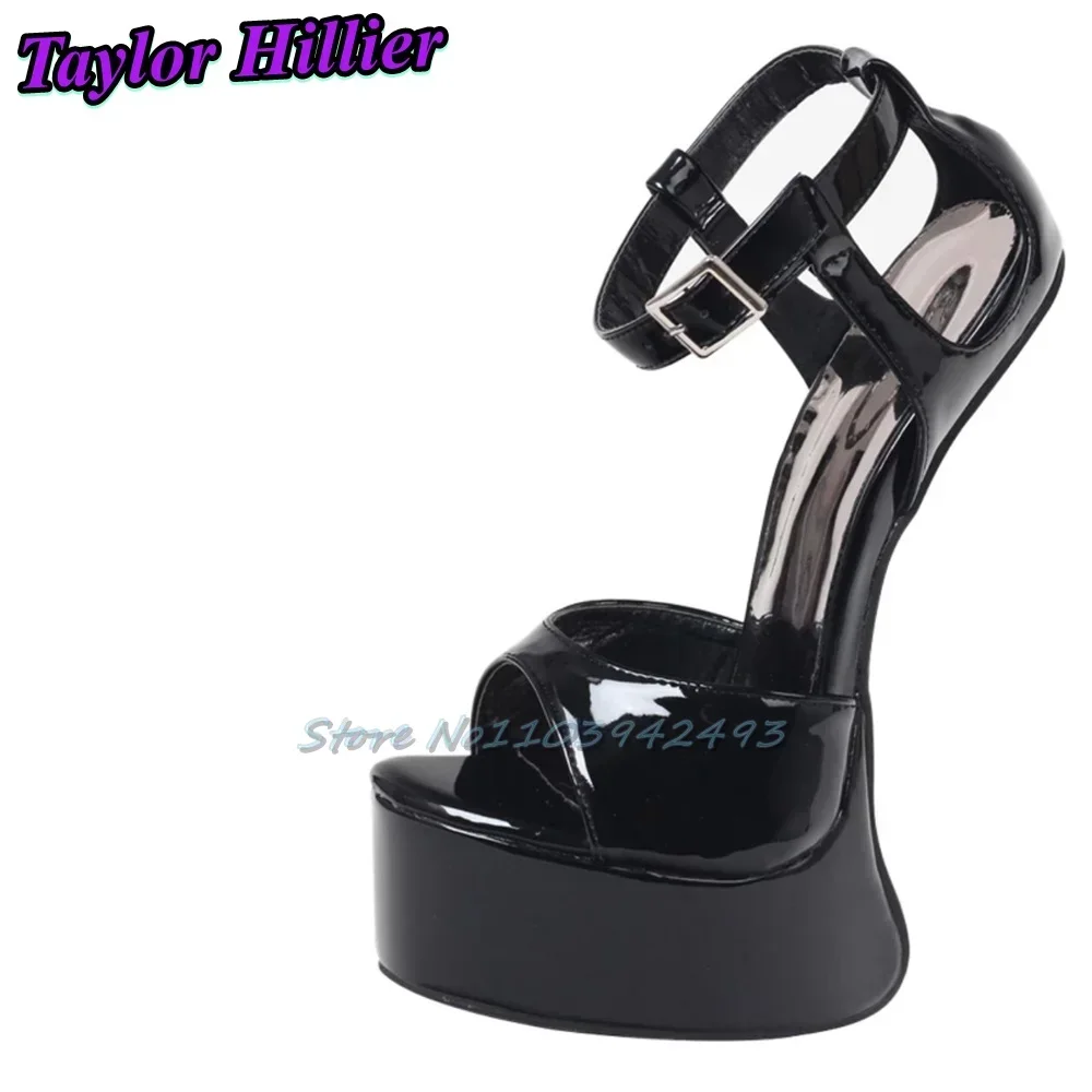 أسود براءات الاختراع والجلود الكعب الصنادل حافر الكعوب منصة المفتوحة تو مشرق الصلبة سوبر عالية الكعب النساء القطب الرقص ملهى ليلي الأحذية #5
