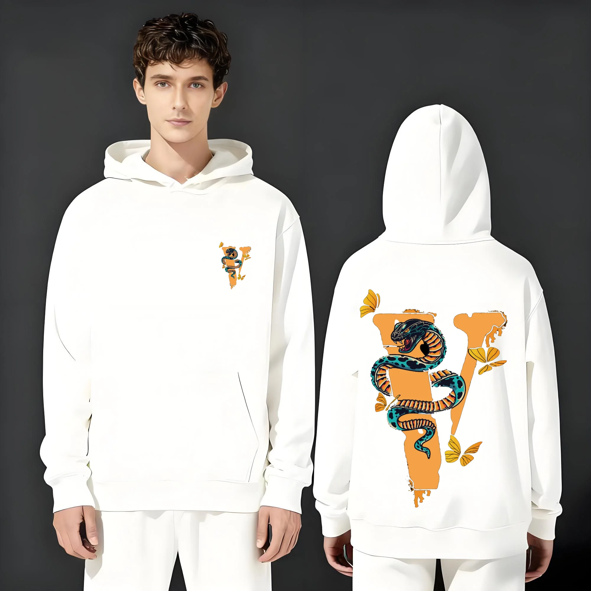 

Новейшая повседневная модная толстовка с капюшоном весом 330 г весом 2025 года подходит как для мужчин и женщин с принтами букв и драконов.