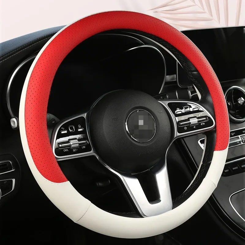 

Fashionable Breathable Nappa Leather Car Steering Wheel Covers Car Decoration Accessories 38cm Universal Anti-slip Handle Covers