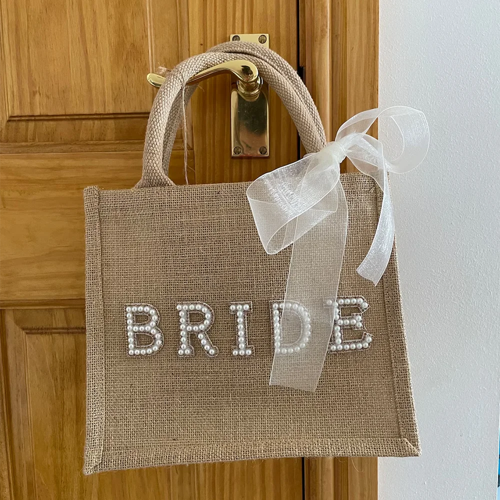 1 pcs Bride Bag Wedding engagement Jute Beach Hen Party Glitter for decor party supplies favors gift bridal shower accessories