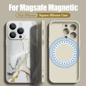 液状シリコーンmagsafeケースiphone 14 13 12ミニ11プロマックスxr xs 7 8プラス猫クレーン波プリント磁気ソフトカバーfunda  - AliExpress