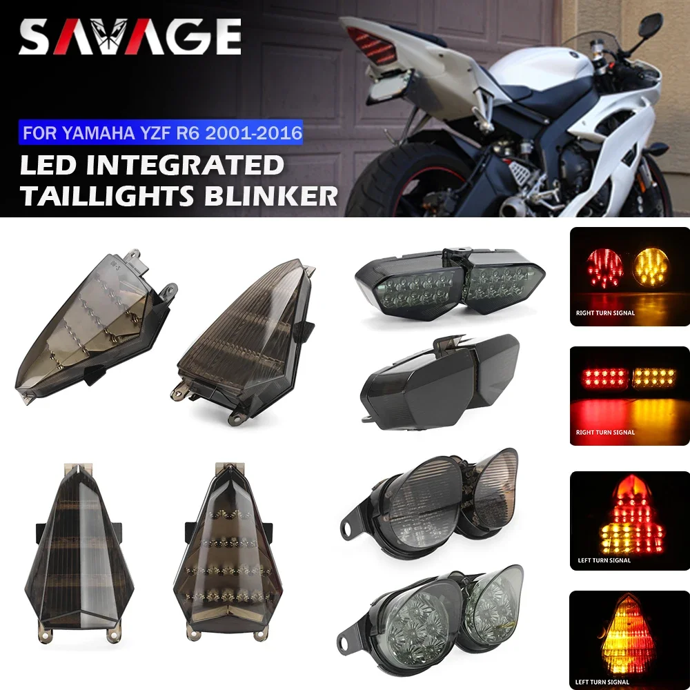 LED Tail Light Turn Signal For YAMAHA YZF R6 YZFR6 2001-2016 YZF-R6 Motorcycle Rear Brake Light Blinker Lamp Taillight Flasher