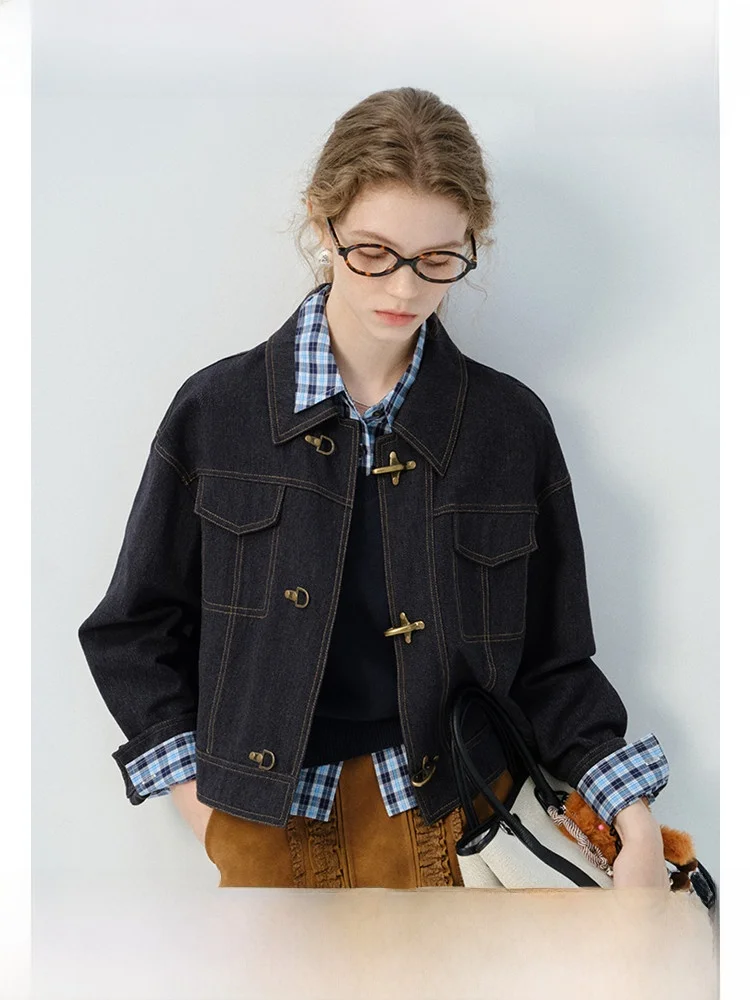 

VEGA CHANG Женская джинсовая одежда Jaet для поездок на работу, весна 2024, рабочая одежда из саржи в стиле ретро, модный топ, длинный крой, све, на пуговицах...