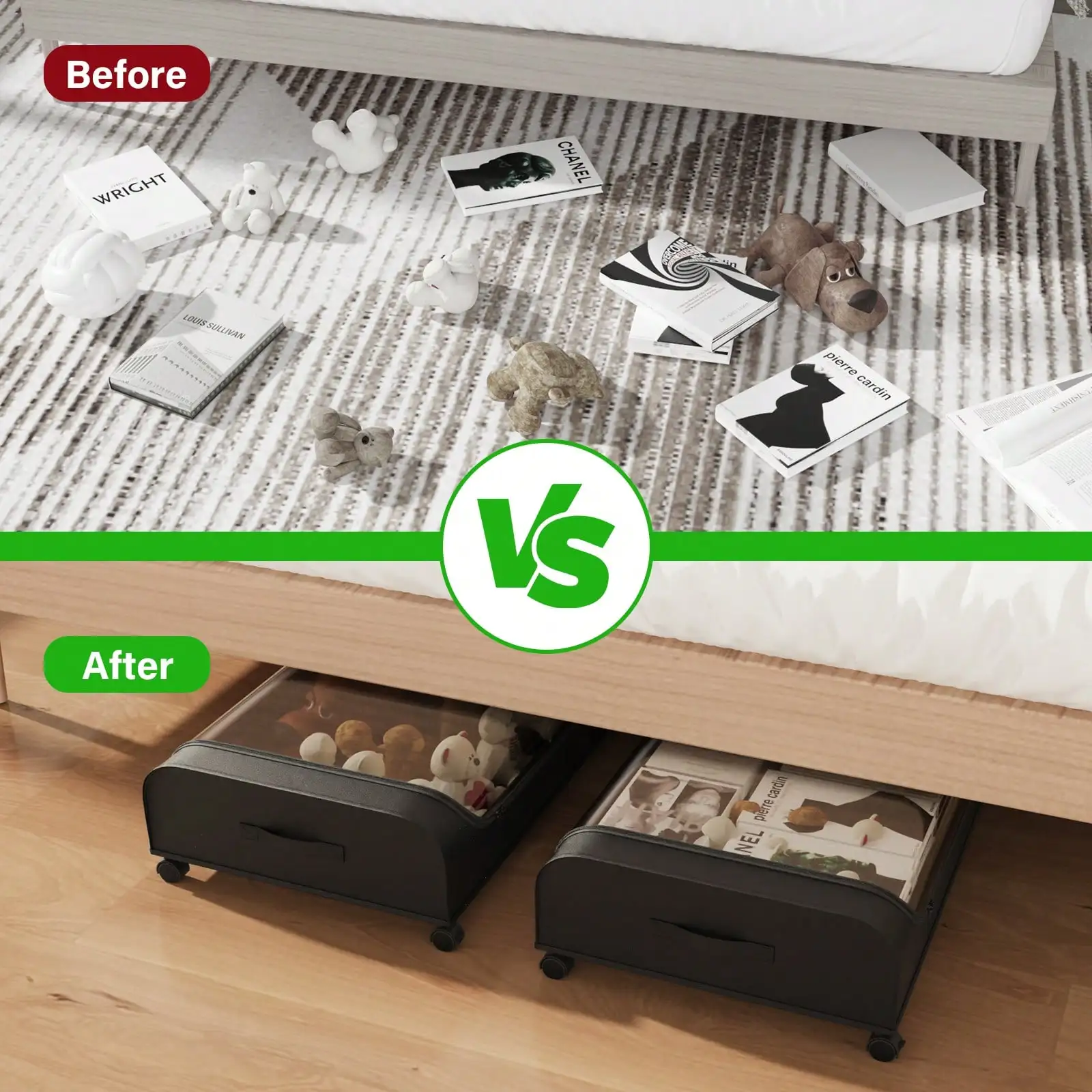 Underbed Storage Organizer With Wheels Clear Top Rolling Under Bed Storage Container Foldable Metal Frame Storage Bins With Handles For Clothes Shoes Blankets Bedroom Closet Dorm Home Organization Essentials view 6
