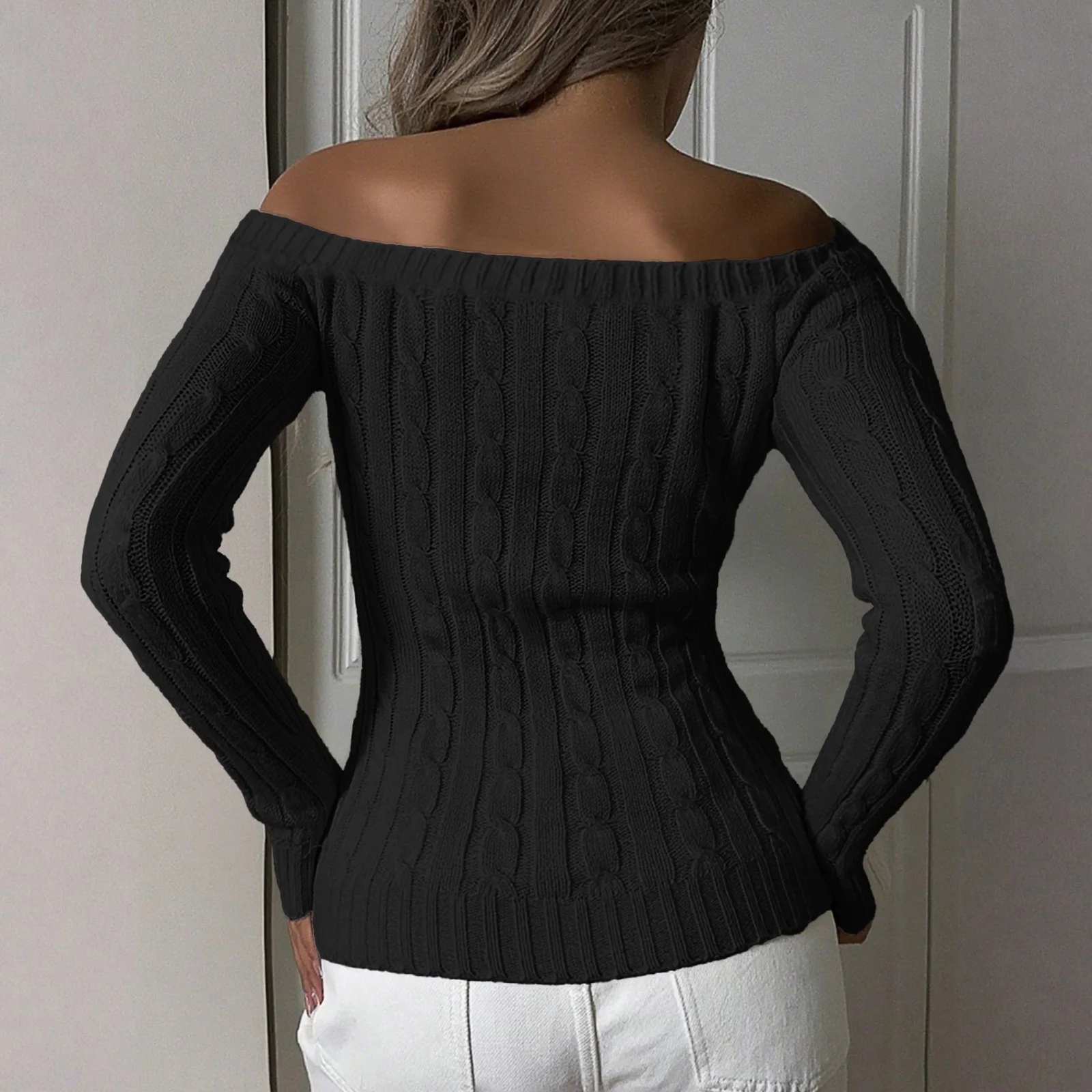 

Women'S Fashion Off-The-Shoulder Solid Color Long-Sleeved Sweater Winter Clothes Woman Ropa De Mujer Sweater For Woman Hot