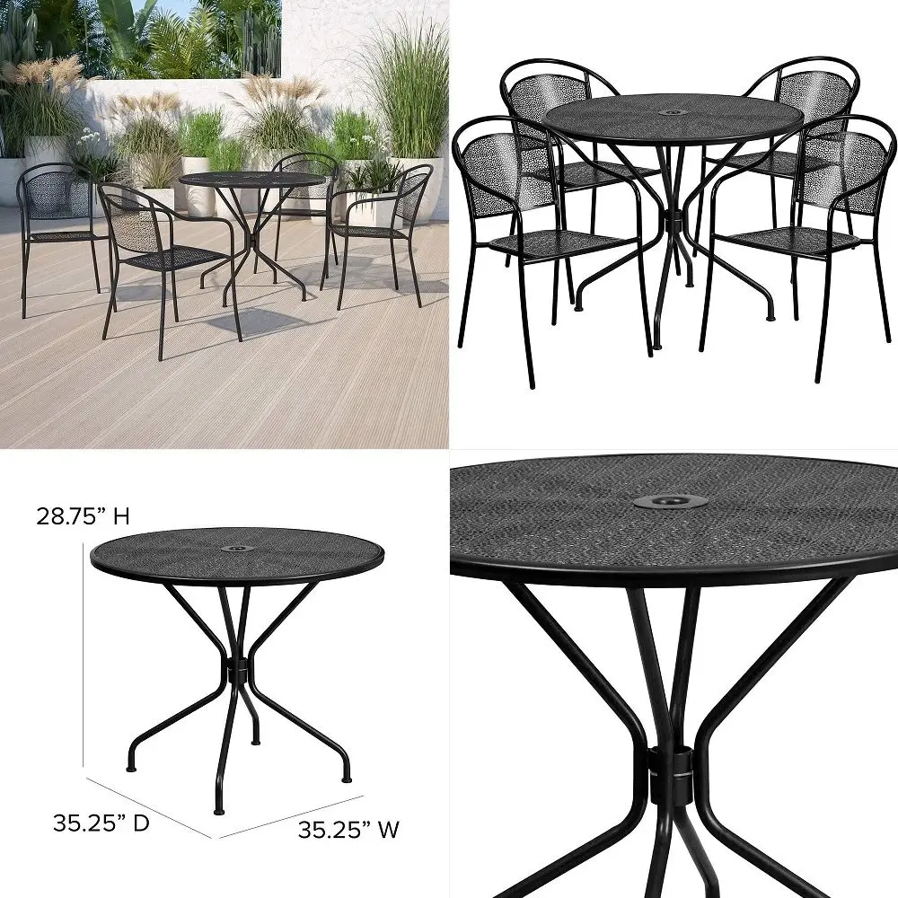 

Commercial Grade 35.25 Round Black Patio Table Set4 Round Back Chairs