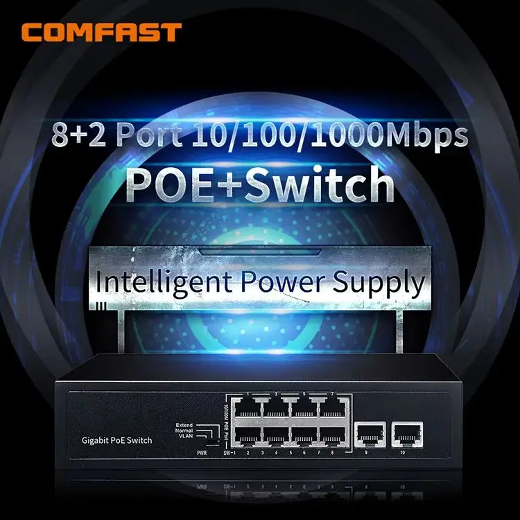 Conmutador de red Gigabit POE de 10 puertos, suministro de 48V, conmutador Ethernet, 10*10/100/1000Mbps, puerto RJ45, 1000M, 802.11af/at SG181P