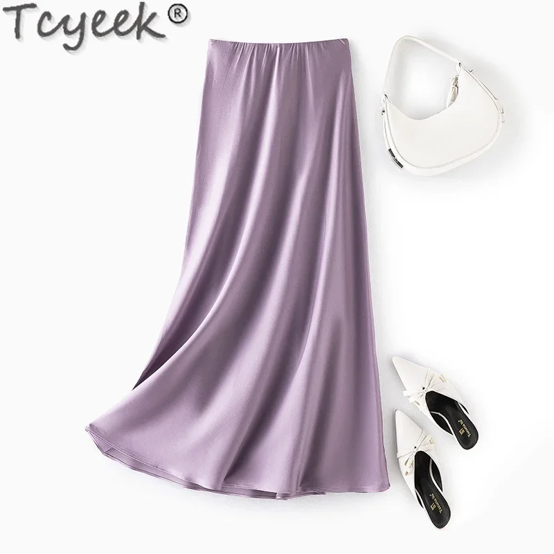 

Tcyeek 93% Mulberry Silk Skirts for Woman Summer Clothes 2024 Women's Elegant Skirt High Waisted Skirt Hip Wrap Saia Feminina