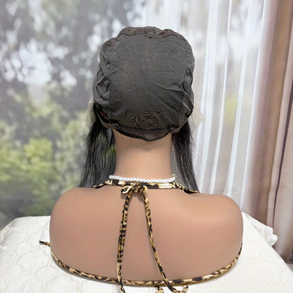 T13x6 Kinky Straight Human Hair Lace Front Wig Cap - Yaki Straight Free Part Adjustable Strap, Durable & Easy to Use for Women