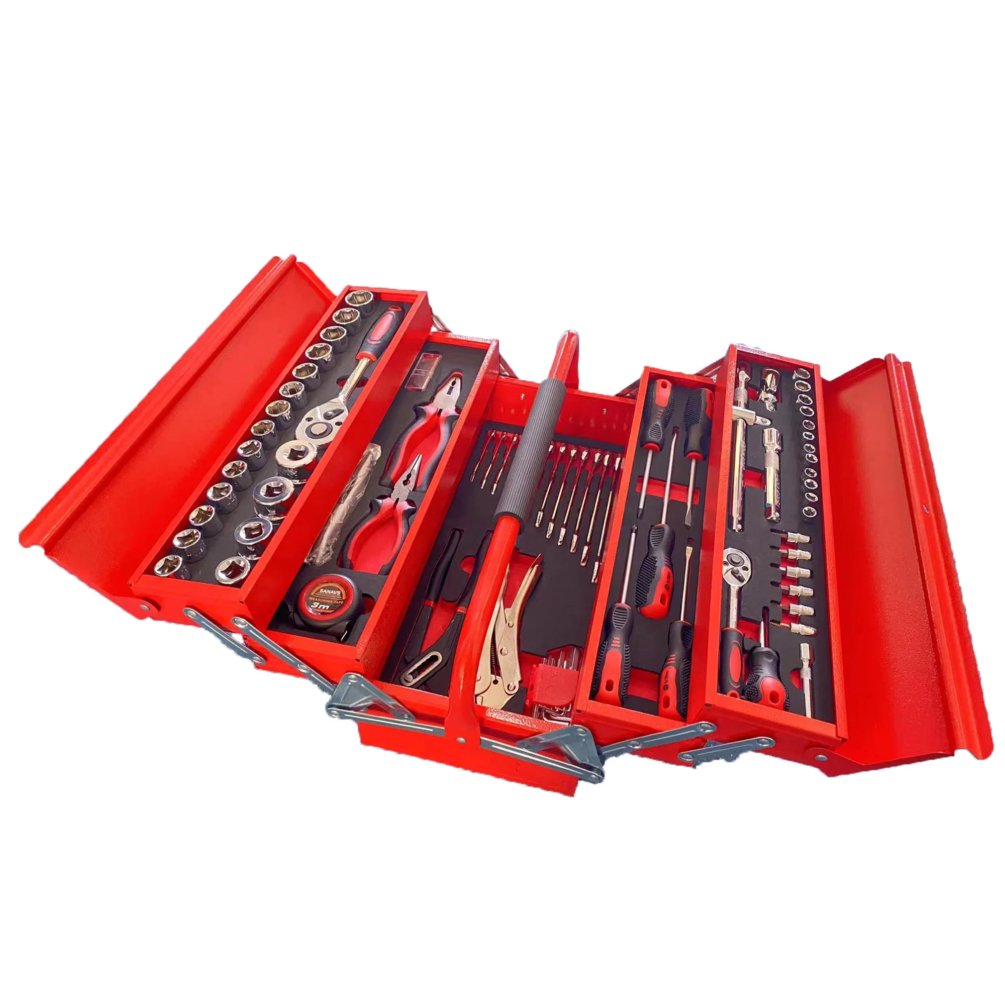 18'' SPCC Material 5 Trays Portable Double Handle Tool Box with 90 Pcs CR-V Tool Sets For Repair Workshop