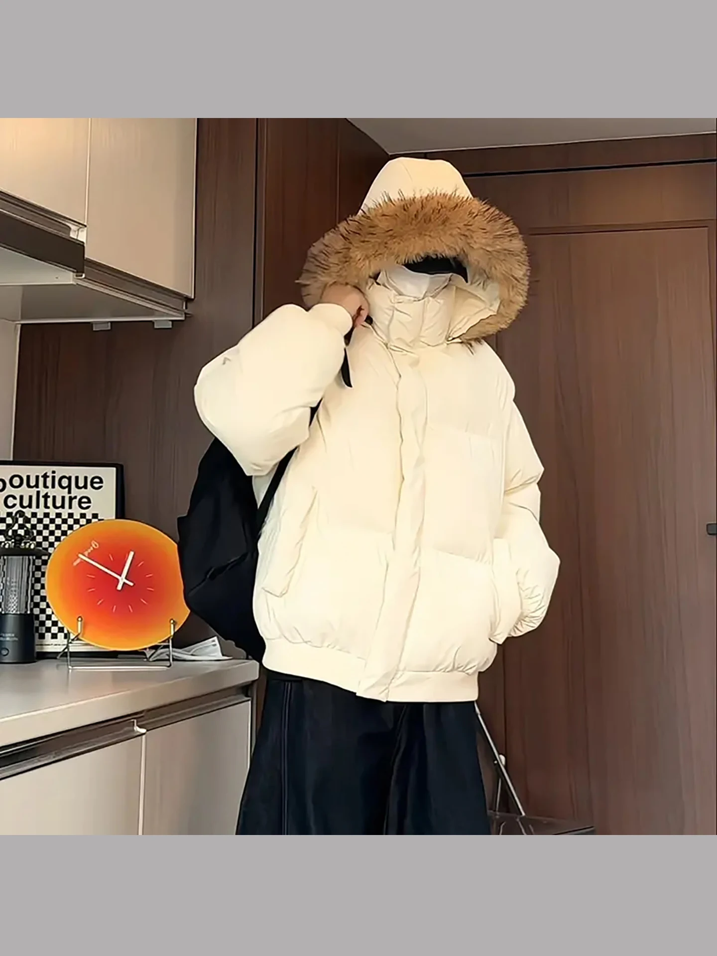 Cleanfit Thiened ort بولي Leather جلد أسفل Jaet للإزالة الفراء طوق انفصال الشتاء الأزواج القطن معطف دافئ Ci عادية #4