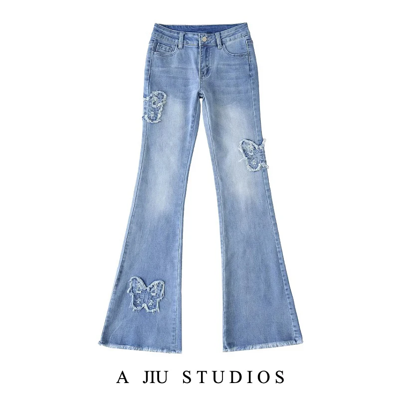 

Американские джинсы-колокольчики с высокой талией, женские винтажные универсальные повседневные брюки длиной до пола с завышенной талией