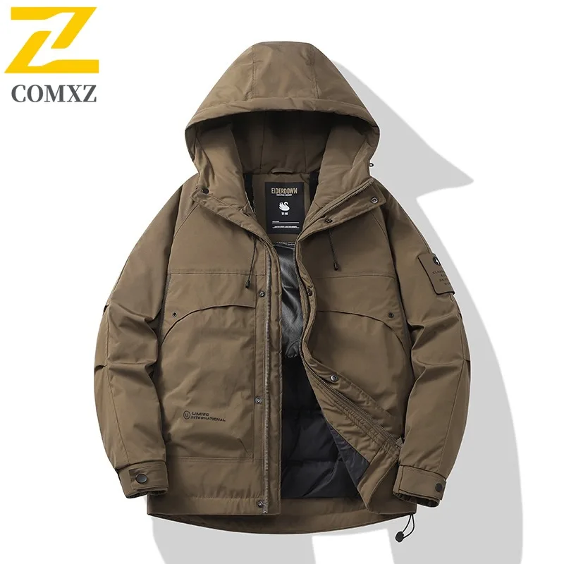 COMXZ Men Parker Coat Winter Travel Windproof Waterproof Premium Hiking Puffer Jacket Comfortable Snow Climbing Winter Jackets