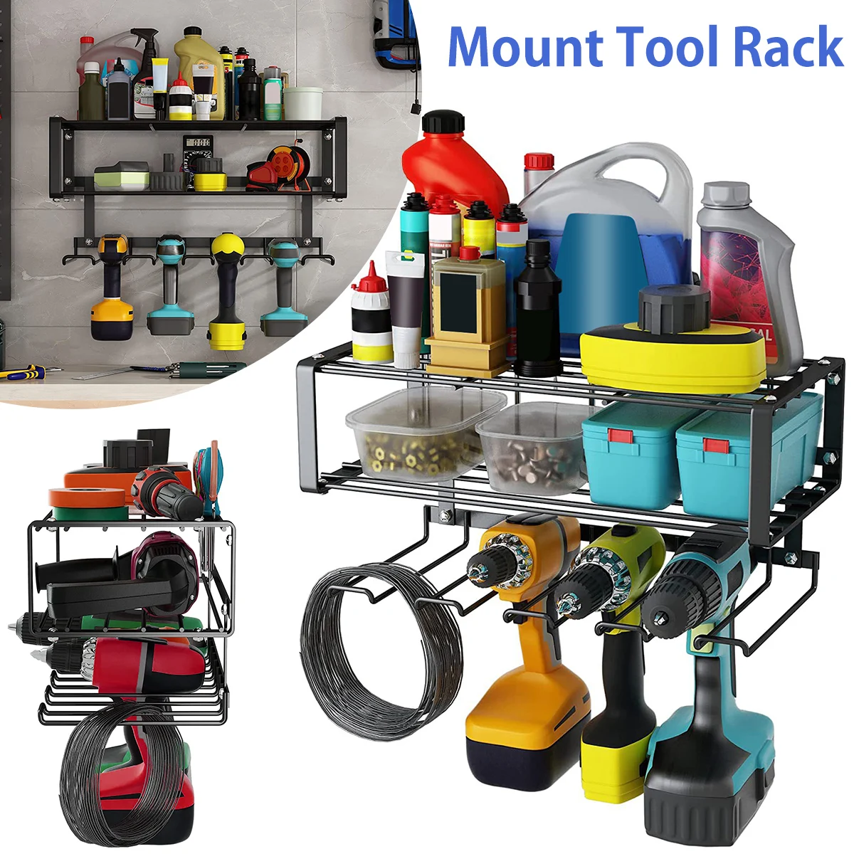 Power Tool Rack Electric Drill Holder Wall Mount Power Tool Organizer Workshop Wrench Tools Screwdriver Power Storage Shelf Home