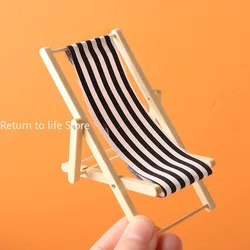 1:12 Mini Wooden Beach Chair Miniatures Home Scene Furnishings Emulational Furniture Model Dollhouse Home Decoration Play House