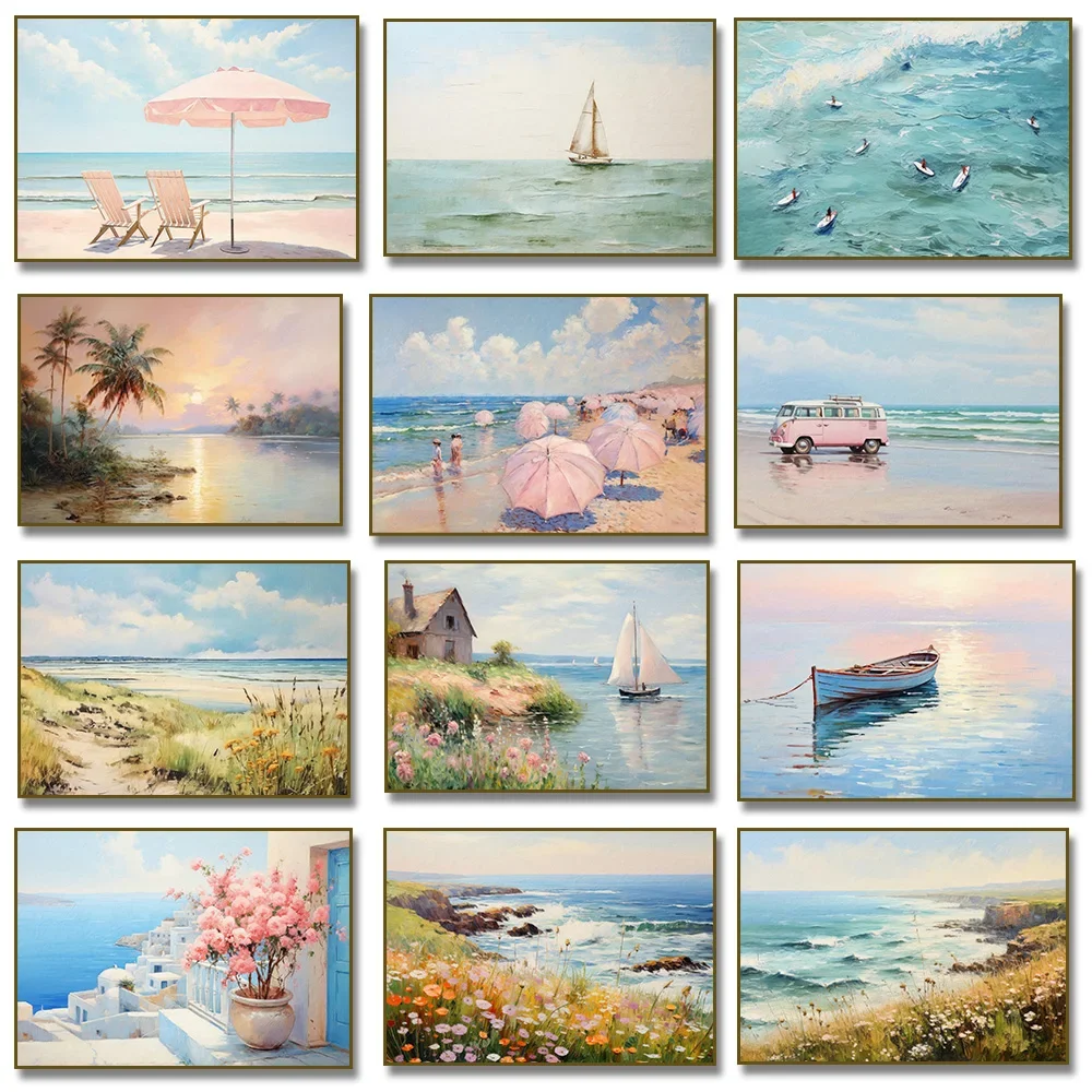 Einsame Segelboot Seascape Küstensurfen Leuchtturm Palme Leinwand Malerei Retro Poster Wand Kunst Zimmer Home Decor Cuadros