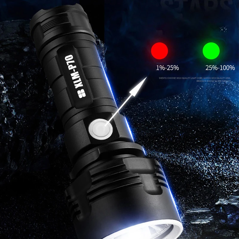 Linterna LED súper potente, linterna recargable por USB, lámpara impermeable, linterna LED de XLM-L2/P70 ultrabrillante para pesca y Camping