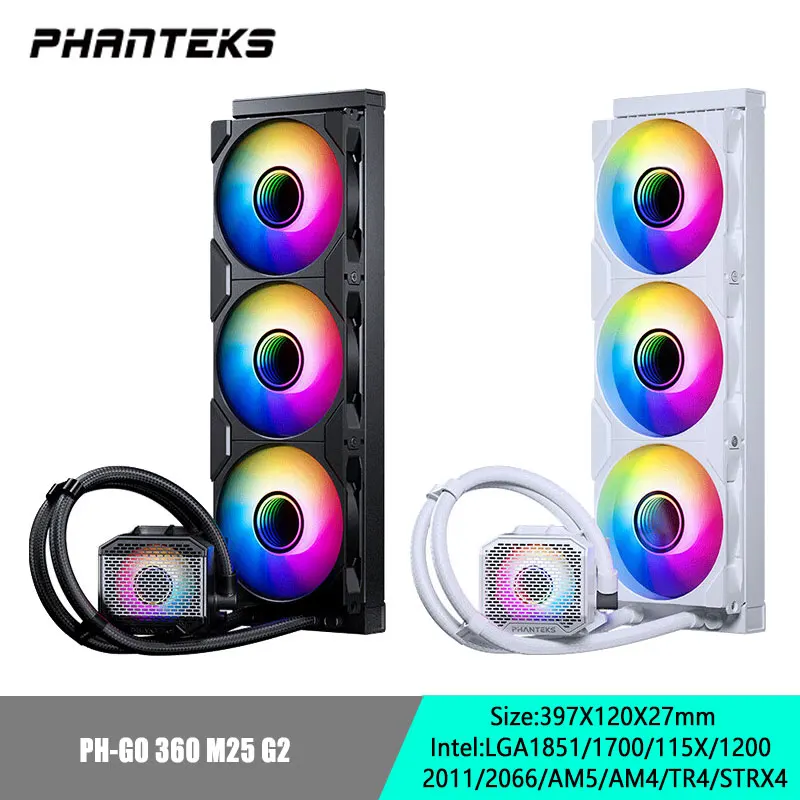 

PHANTEKS Glacier One 360 M25 G2 Универсальный радиатор водяного охлаждения, охлаждение VRM/бесконечное зеркало ARGB/вентилятор PWM Magic