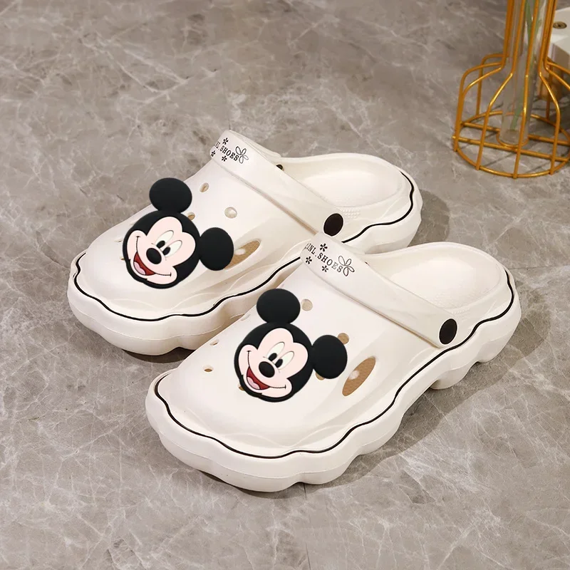 Sandalias de princesa Mickey Mouse de Disney para mujer, novedad de verano, ropa de Minnie para niñas y niños, zapatillas Baotou para interiores