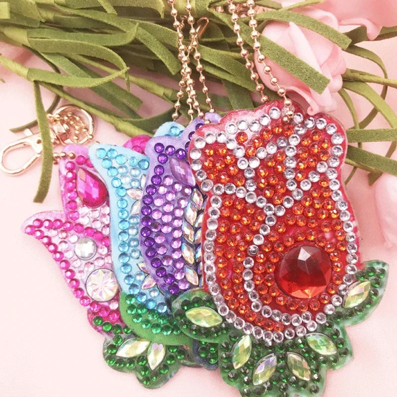 New Coming Butterfly Animal Flower Pattern 5D Diamond Painting Keychain Keyring DIY Mosaic Picture Of Rhinestone Jewelry Gift