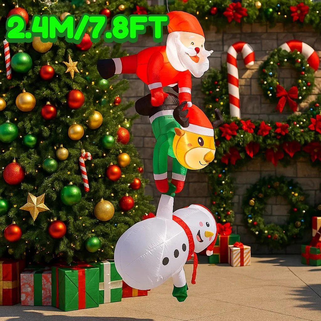 

2,4 м/7,8 футов надувной Санта-олень, снеговик, сложенные светильники, светодиодные украшения для дома, двор, рождественские принадлежности, вечерние, праздничное освещение, декор