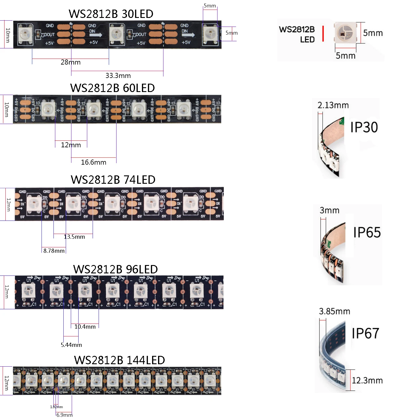 Tira de luces Led WS2812B, DC5V, direccionable individualmente, RGB inteligente, SP611E, kit de controlador de aplicación de música Bluetooth, 1-5M