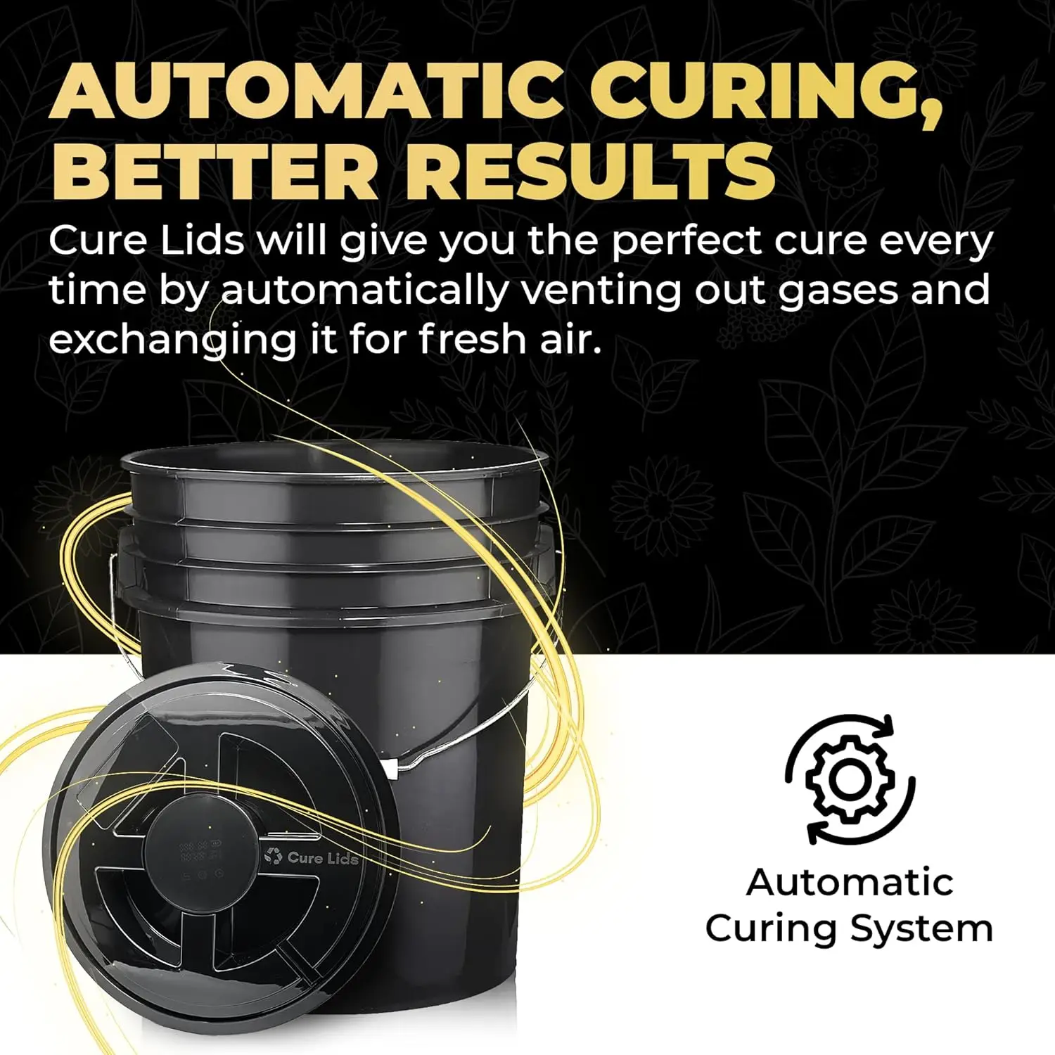 ฝาปิดภาชนะเก็บของอัตโนมัติอัจฉริยะ AI Curing Gamma Seal พร้อมแหวนอะแดปเตอร์ ใช้ได้กับถังขนาด 3.5, 5, 6 และ 7 แกลลอน Smart Curing