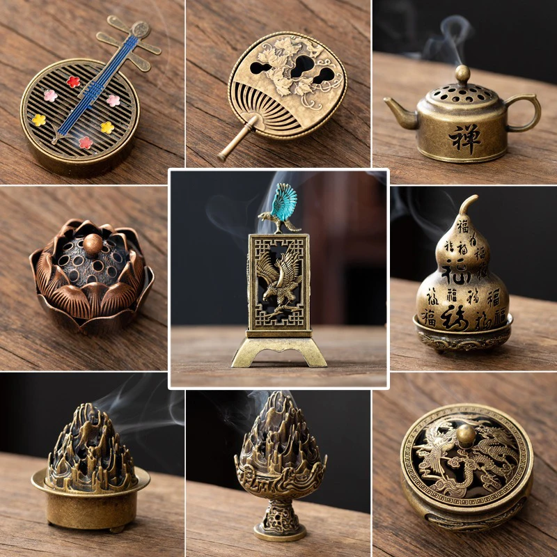 

Mini Antique Style Incense Burner Metal Sandalwood Holder Stove Shape for Home Office Decor Relaxation Therapy Zen Aromatherapy