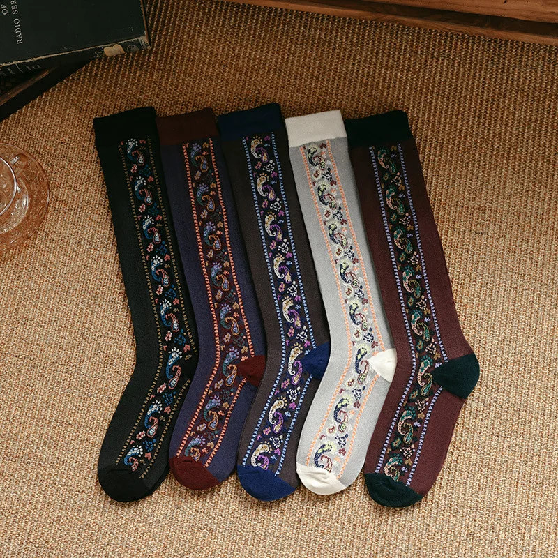 Japanese Girls Thermal Warm Knee High Long Socks Stockings Women Gothic Floral Embroidery Harajuku Vinage Lingerie Underwear