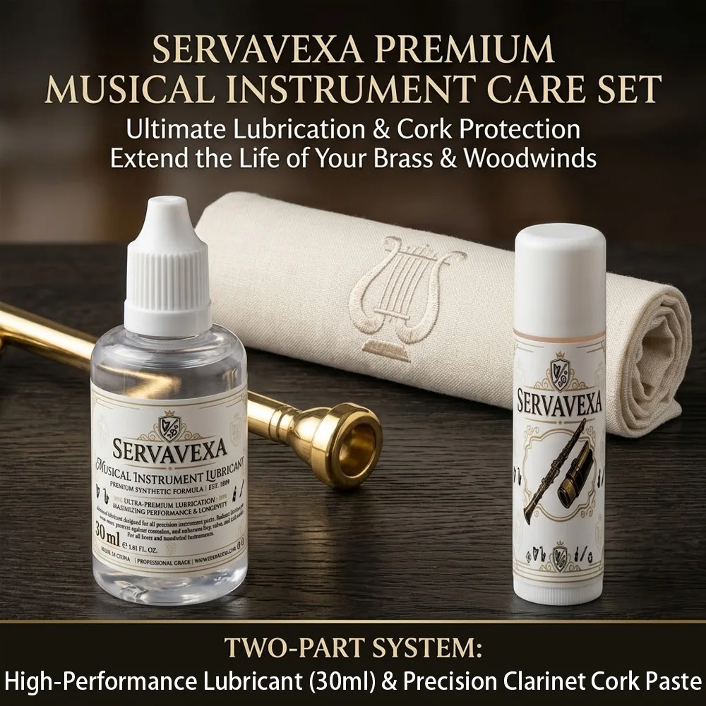 Serlavexa Instrumenten-Wartungsset - Professionelles Ventilöl, Korkpaste, Reinigungsbürsten für Trompete und Holzblasinstrumente