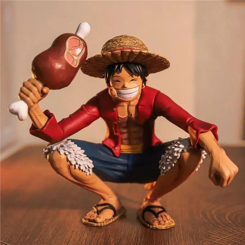 قطعة واحدة لوفي القرفصاء أكل اللحوم البلاستيكية عمل تمثال القرد D لوفي تمثال زورو سانجي كايدو جمع نموذج ألعاب الدمى هدية