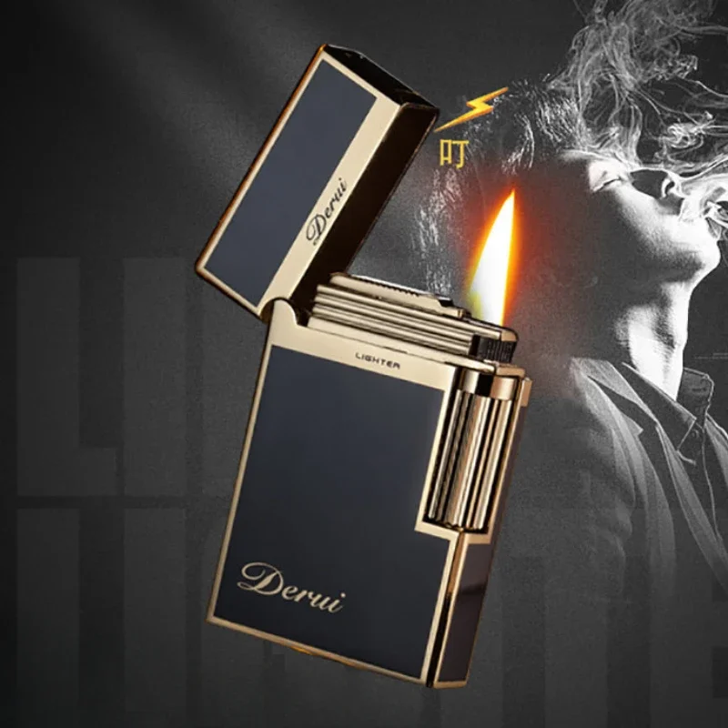 Genuine Derui 1009 Inflatable High-end Loudspeaker Lighter Metal Gas Lighter Side-sliding Gift for Men and Women