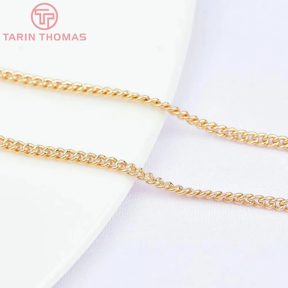(4294) 2 Meters Width 1.6MM 1.8MM 24K Gold Color Plated Copper Extended Chain Link Chains Diy Jewelry Accessories