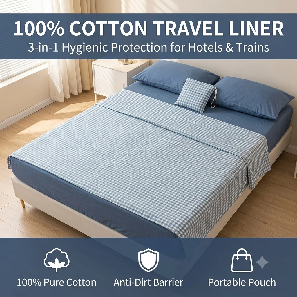 100% Washed Cotton Travel Sleeping Sheet Envelope Sleeping Bag Liner Ultra Light Portable Hotel Sleep Sack Business Travel