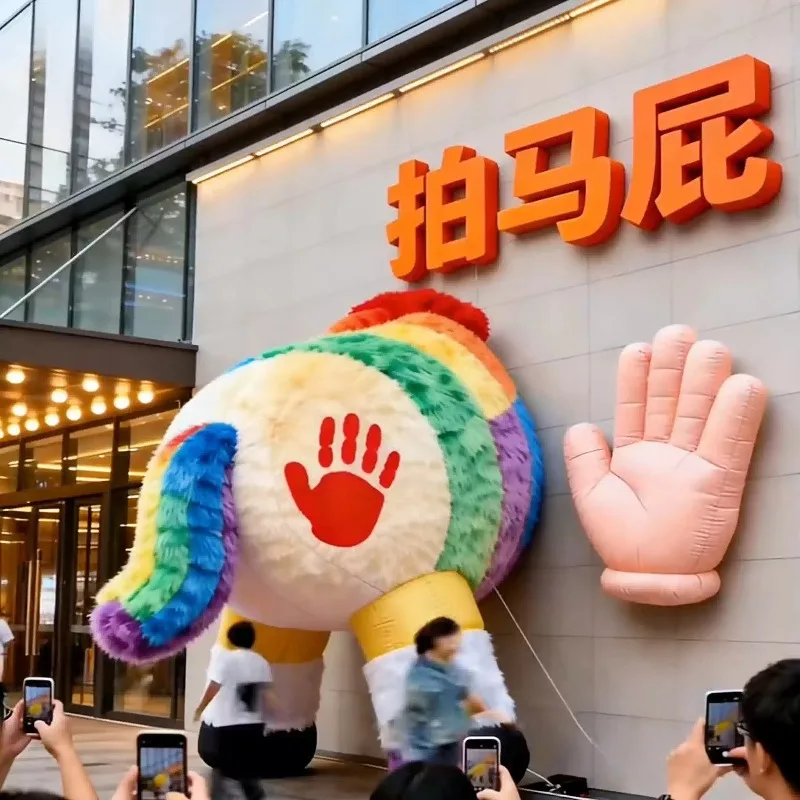 Rainbow horse cartoon plush inflatable horse year flattery air model large creative palm shape outdoor decoration photo