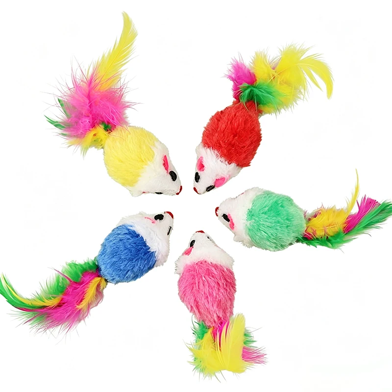Jouets pour chats, souris produisant des sons, plumes colorées simulées en peluche pour jouer avec les chats et les souris, couleur aléatoire, expédition