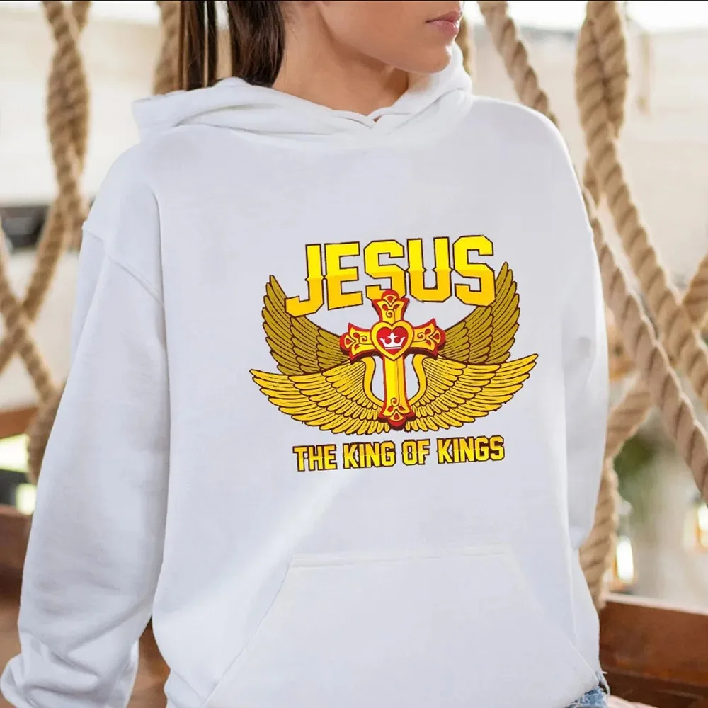 

Христианская толстовка с капюшоном «Иисус Король королей», мужская и женская толстовка с капюшоном и длинными рукавами, пуловер, топы, спортивная одежда, женская одежда