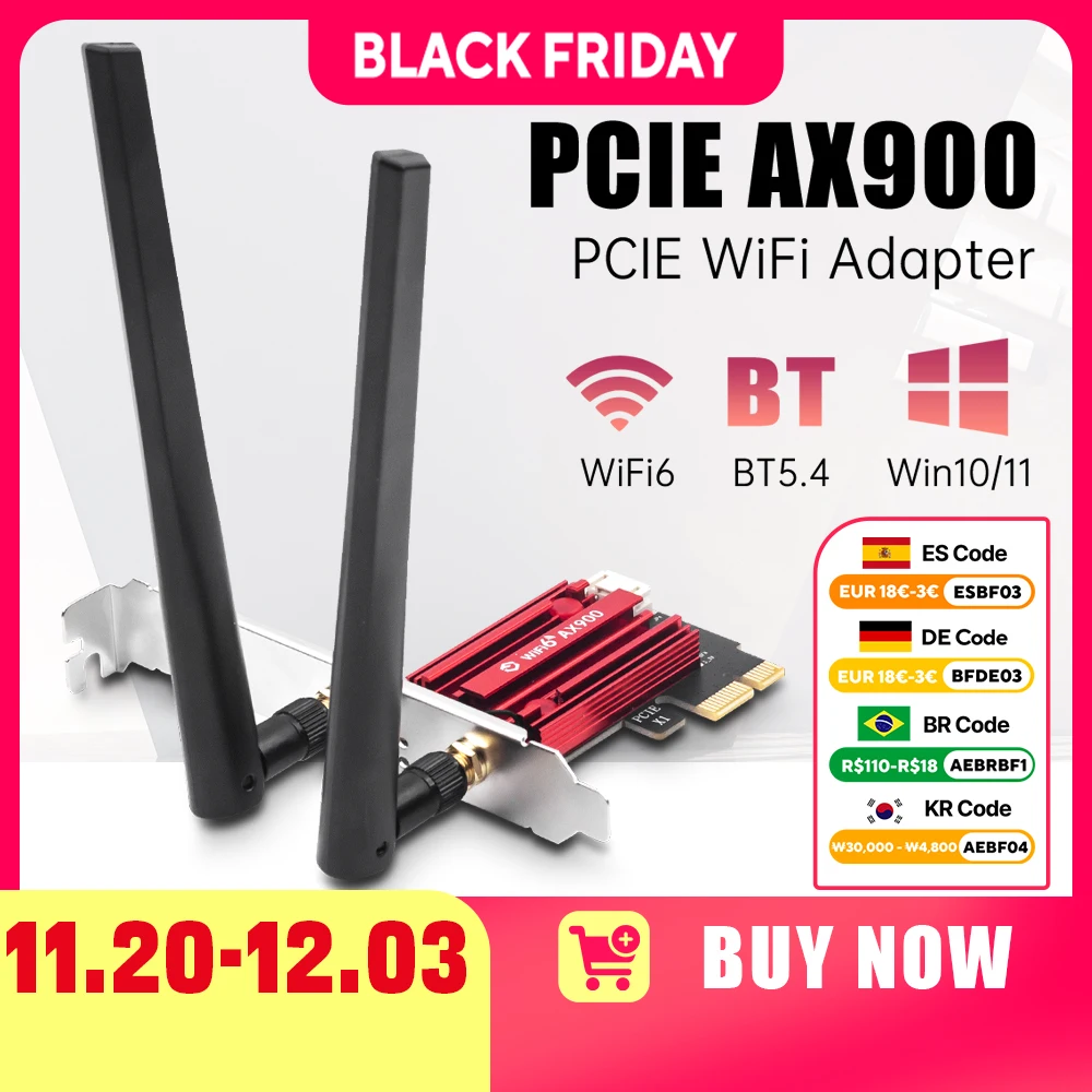 WiFi 6 AX900 PCIE Wi-Fi адаптер BT5.4 802.11AX двухдиапазонная беспроводная сетевая карта 2,4 ГГц/5 ГГц для настольных ПК Win 10/11