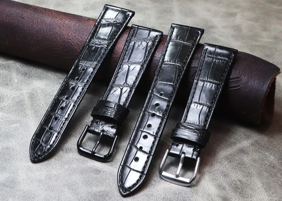 20 21 22mm American Alligator Leather Watch Band High Quality watchbands watch Accessories Men Black watch strap