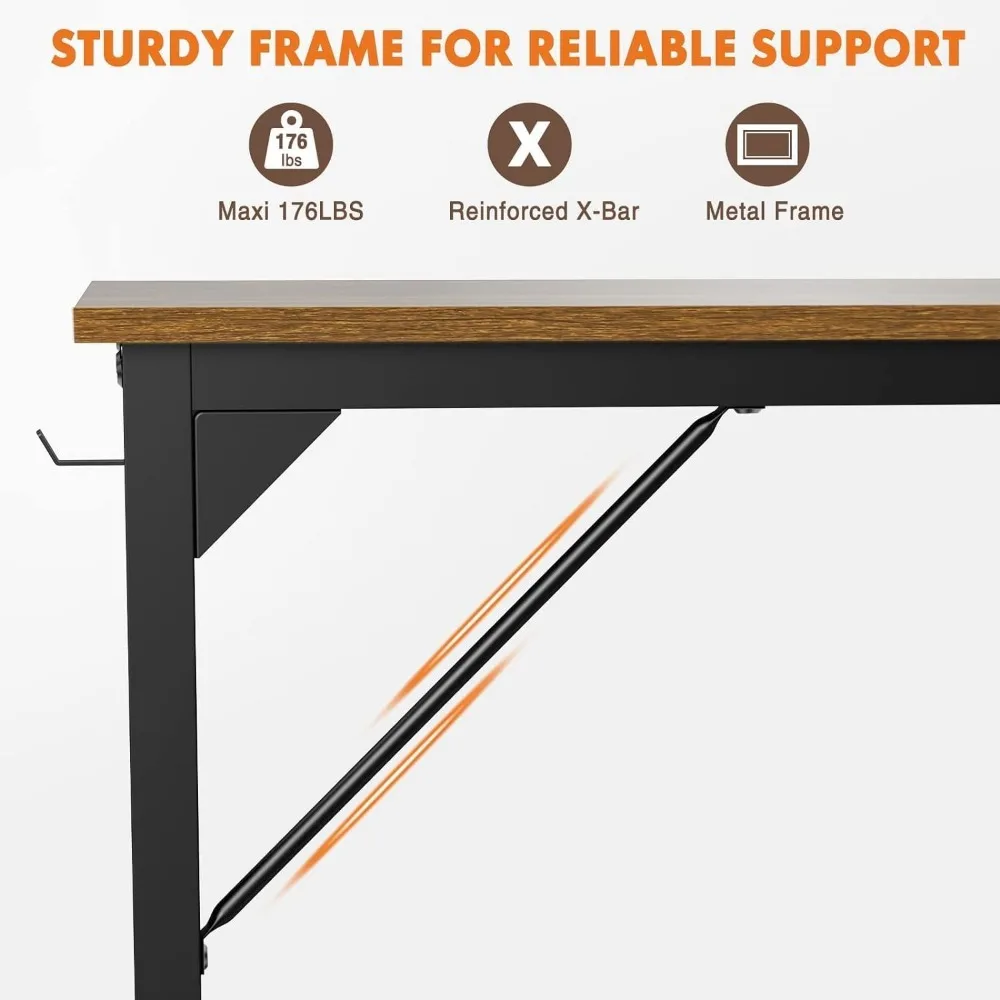 Computer Desk - Office 48 Inch Writing Work Student Study Modern Simple Style Wooden Table with Storage Bag