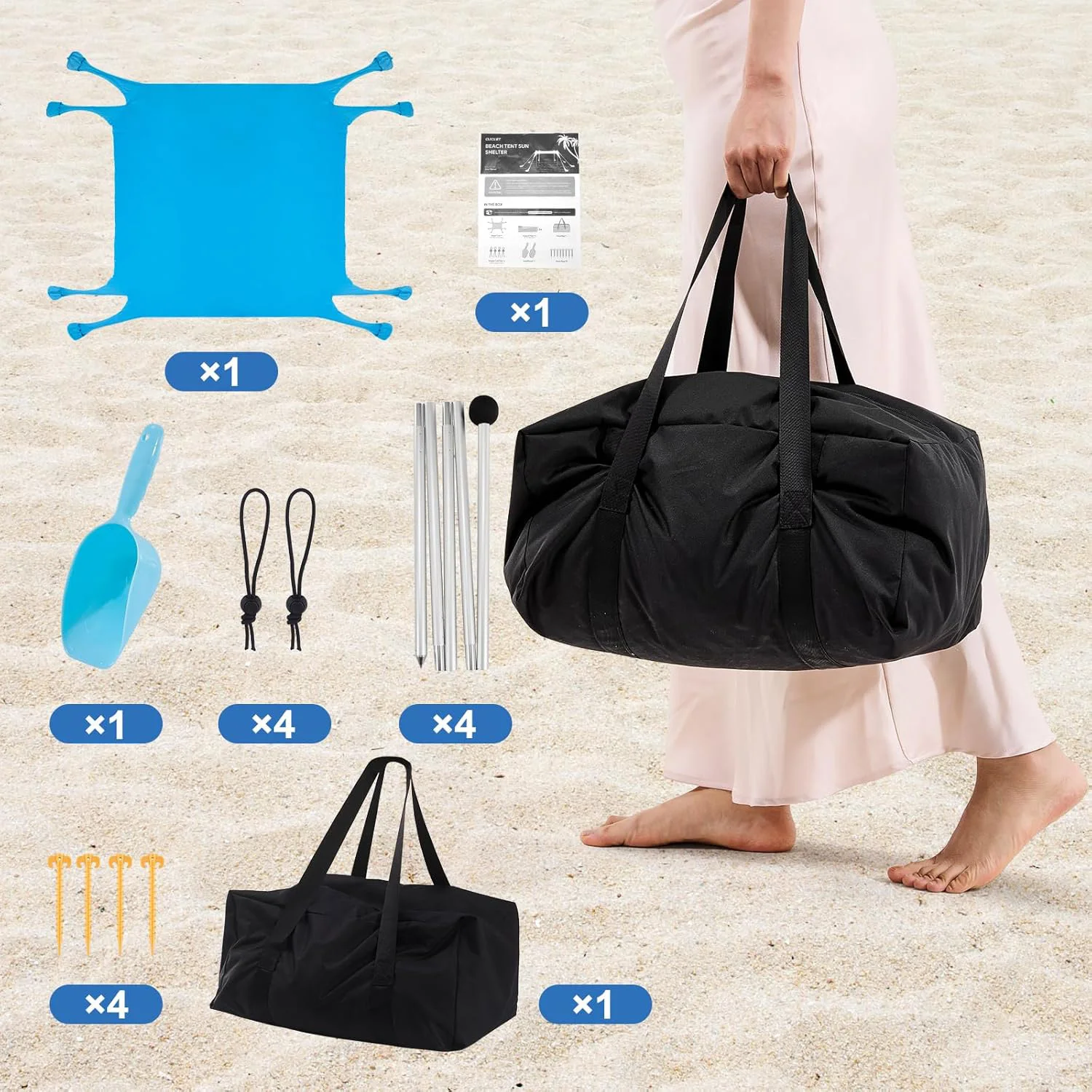 Beach Tent Camping Sun Shelter UPF50+ with 8 Sandbags 4 Stability Poles Outdoor Shade Beach Canopy Fishing Backyard Fun Picnics view 6