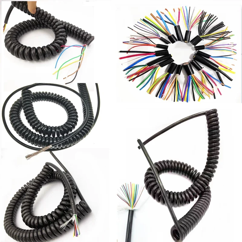 High Flexibility PU 2Pin 3 4Pin 5Pin 6 7 8Pin Spring Wire 0.15/0.2 square Spiral Telescopic Cable Pure Copper Power Line Stretch