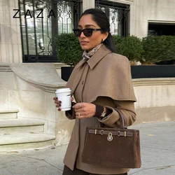 Zaza Chic Shawl Woolen Jacket For Women Long Sleeve Single Breasted Lapel Cape Coat 2025 New Lady Autumn Winter Outwears
