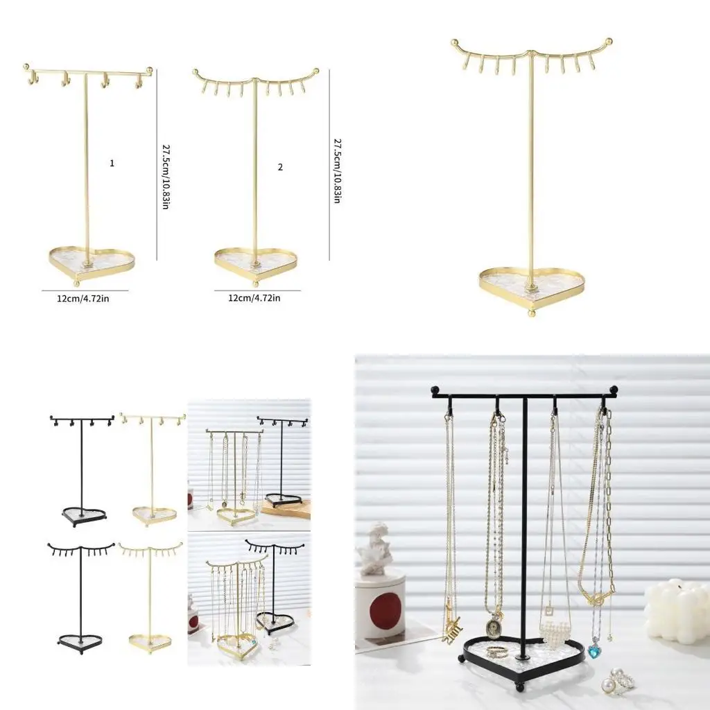 

652F Large Capacity Necklace Stand Convenient Jewelry Stand with Hooks and Earring Holes Presentation