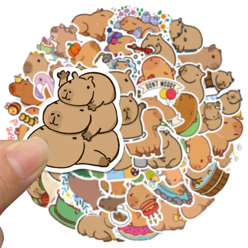 

50Pcs Cartoon Capybara PVC Graffiti Sticker Sticky Aesthetic Animals Decorative Scrapbook Material Stick Stationery Supply